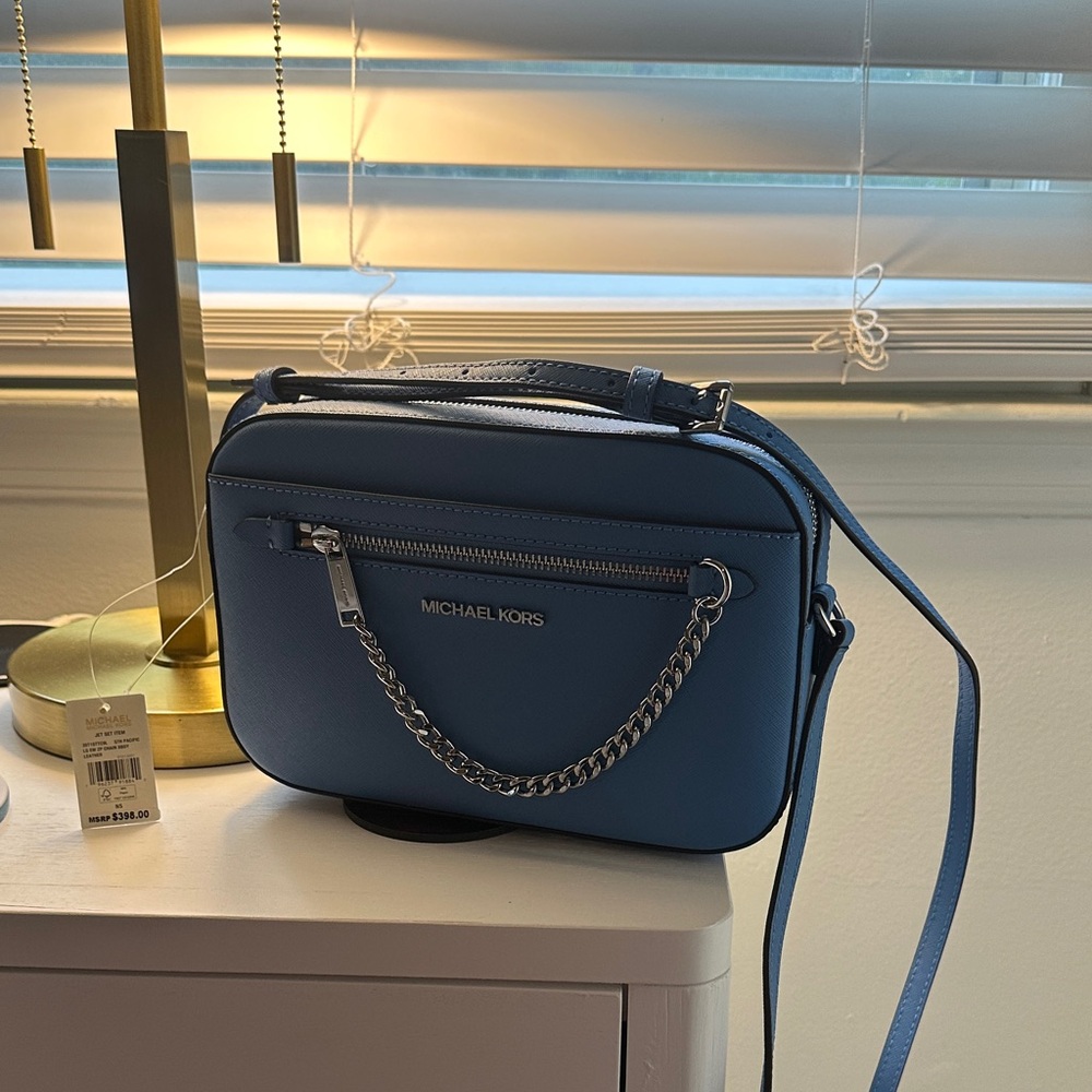 NWT Michael Kors Sky Blue Crossbody Bag with Chain Detail